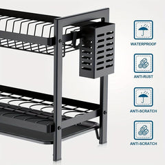 2 Tier Dish Rack With Drainboard Organizer Shelf Set