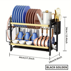 2 Tier Dish Rack With Drainboard Organizer Shelf Set