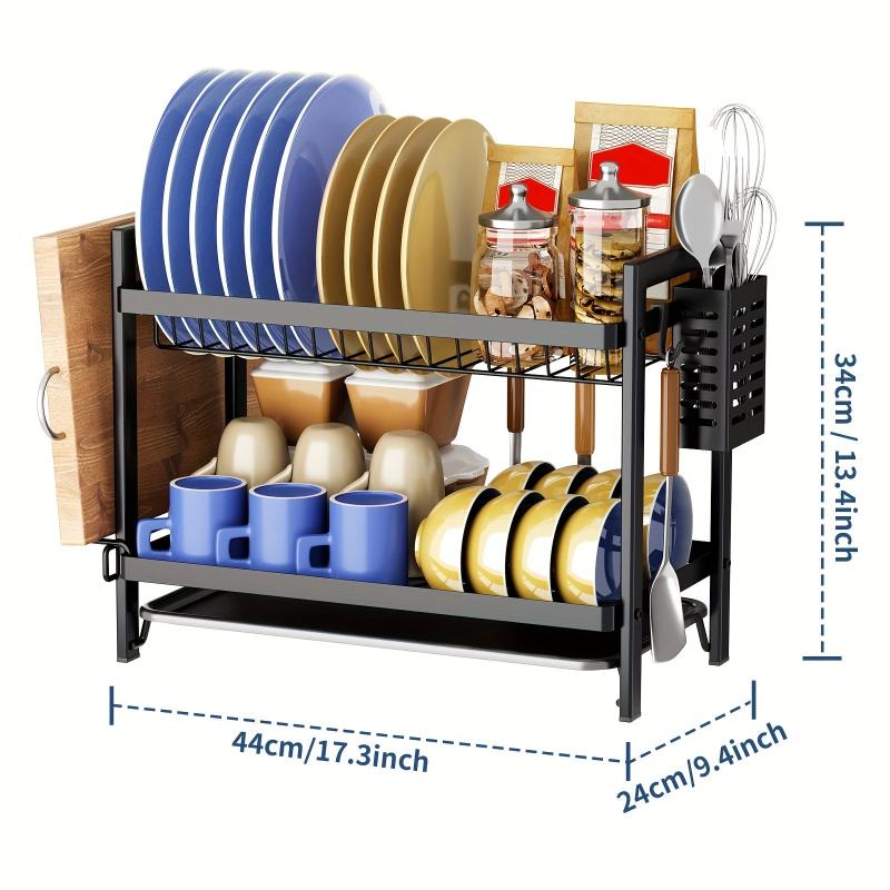 2 Tier Dish Rack With Drainboard Organizer Shelf Set