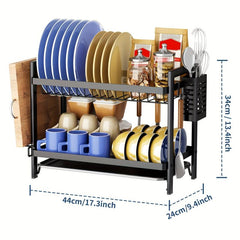 2 Tier Dish Rack With Drainboard Organizer Shelf Set