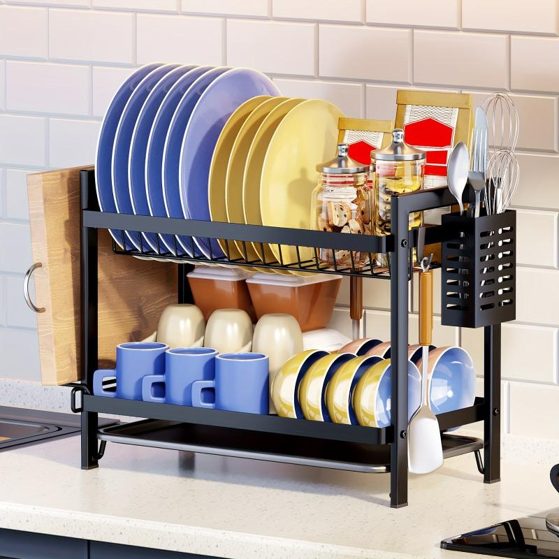 2 Tier Dish Rack With Drainboard Organizer Shelf Set