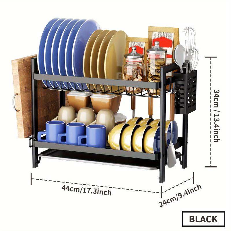 2 Tier Dish Rack With Drainboard Organizer Shelf Set