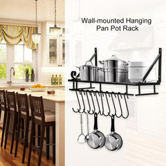 Wall Mounted Kitchen Utensils Hanging Shelf Rack Pot Pan Storage Holder