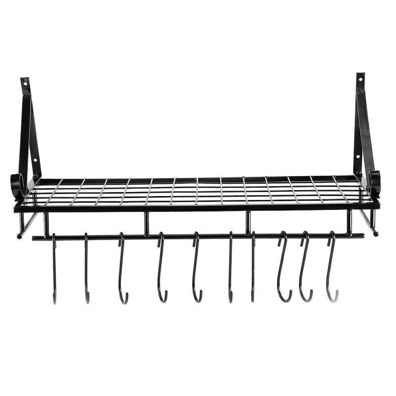Wall Mounted Kitchen Utensils Hanging Shelf Rack Pot Pan Storage Holder