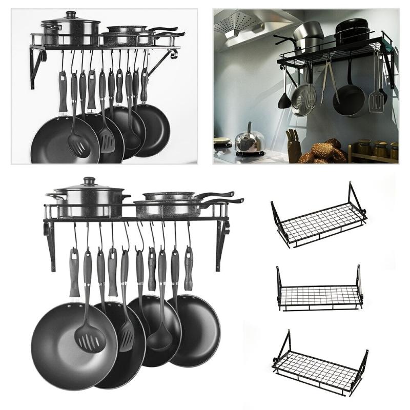 Wall Mounted Kitchen Utensils Hanging Shelf Rack Pot Pan Storage Holder