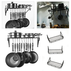 Wall Mounted Kitchen Utensils Hanging Shelf Rack Pot Pan Storage Holder