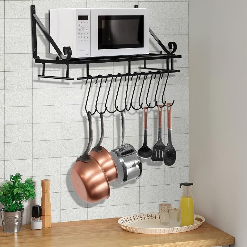 Wall Mounted Kitchen Utensils Hanging Shelf Rack Pot Pan Storage Holder