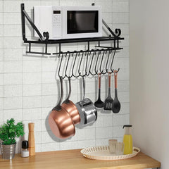 Wall Mounted Kitchen Utensils Hanging Shelf Rack Pot Pan Storage Holder