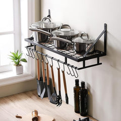 Wall Mounted Kitchen Utensils Hanging Shelf Rack Pot Pan Storage Holder
