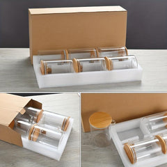 6pcs Glass Containers With Bamboo Lids 17oz 500ml