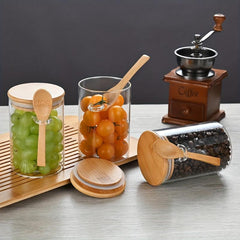6pcs Glass Containers With Bamboo Lids 17oz 500ml