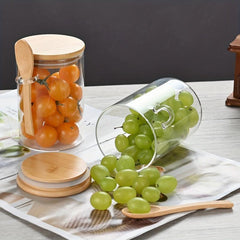 6pcs Glass Containers With Bamboo Lids 17oz 500ml