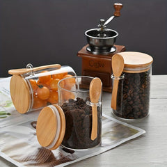 6pcs Glass Containers With Bamboo Lids 17oz 500ml