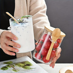 6pcs Glass Containers With Bamboo Lids 17oz 500ml
