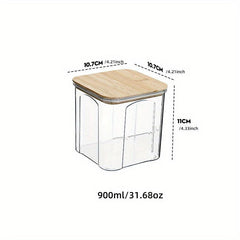 1Pc Food Storage Containers With Bamboo Lids Clear Airtight Food Jars