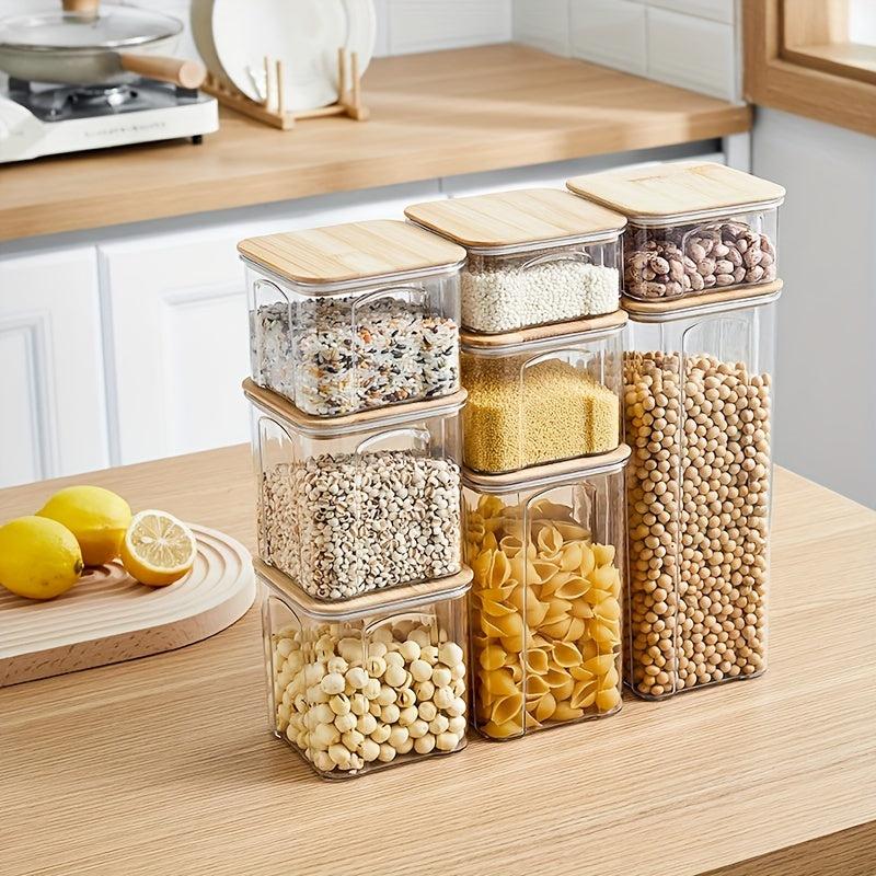 1Pc Food Storage Containers With Bamboo Lids Clear Airtight Food Jars