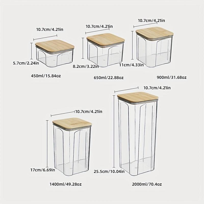 1Pc Food Storage Containers With Bamboo Lids Clear Airtight Food Jars