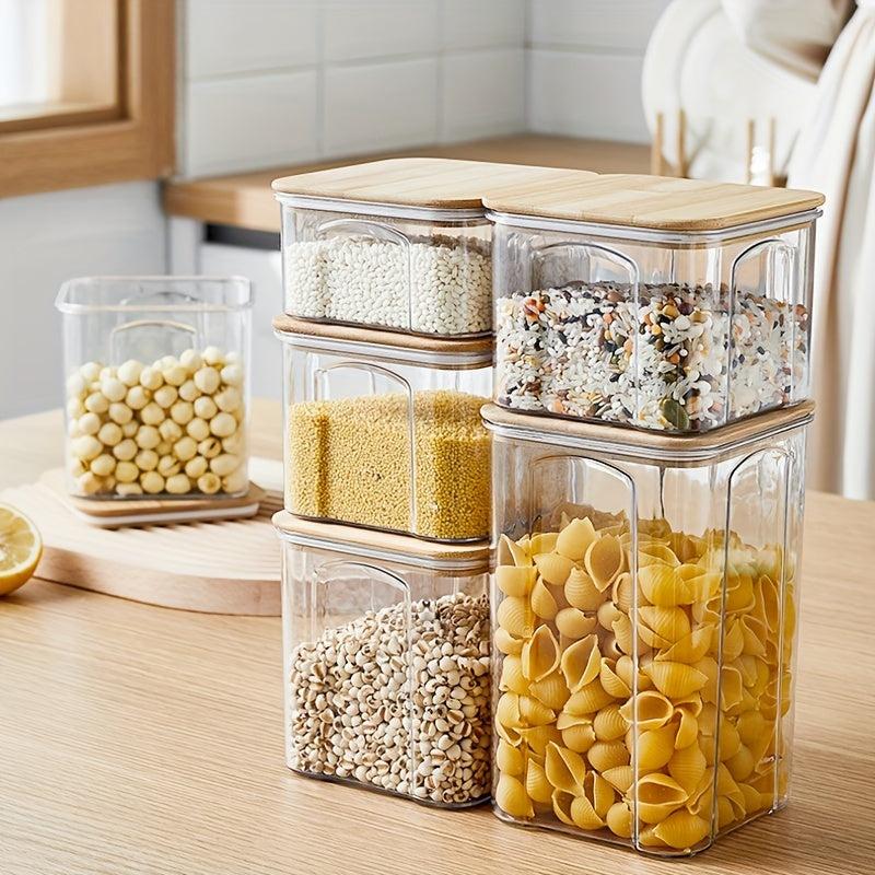 1Pc Food Storage Containers With Bamboo Lids Clear Airtight Food Jars