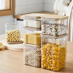 1Pc Food Storage Containers With Bamboo Lids Clear Airtight Food Jars
