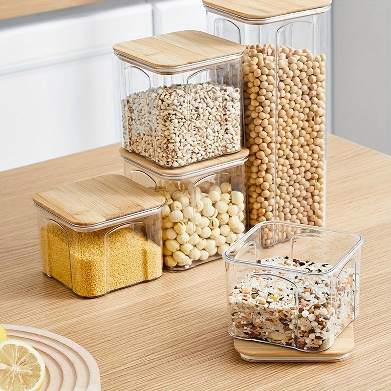 1Pc Food Storage Containers With Bamboo Lids Clear Airtight Food Jars