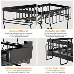 2 Tier Dish Drying Rack Extra Large with Drainboard & Utensil Holder