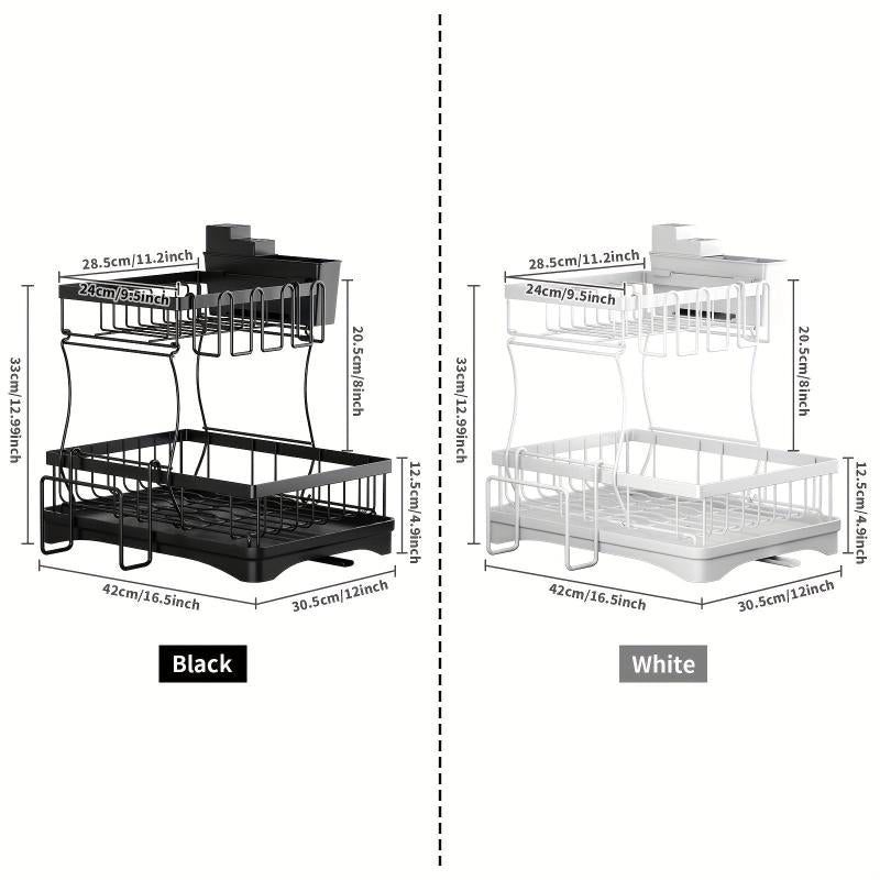 2 Tier Dish Drying Rack Extra Large with Drainboard & Utensil Holder