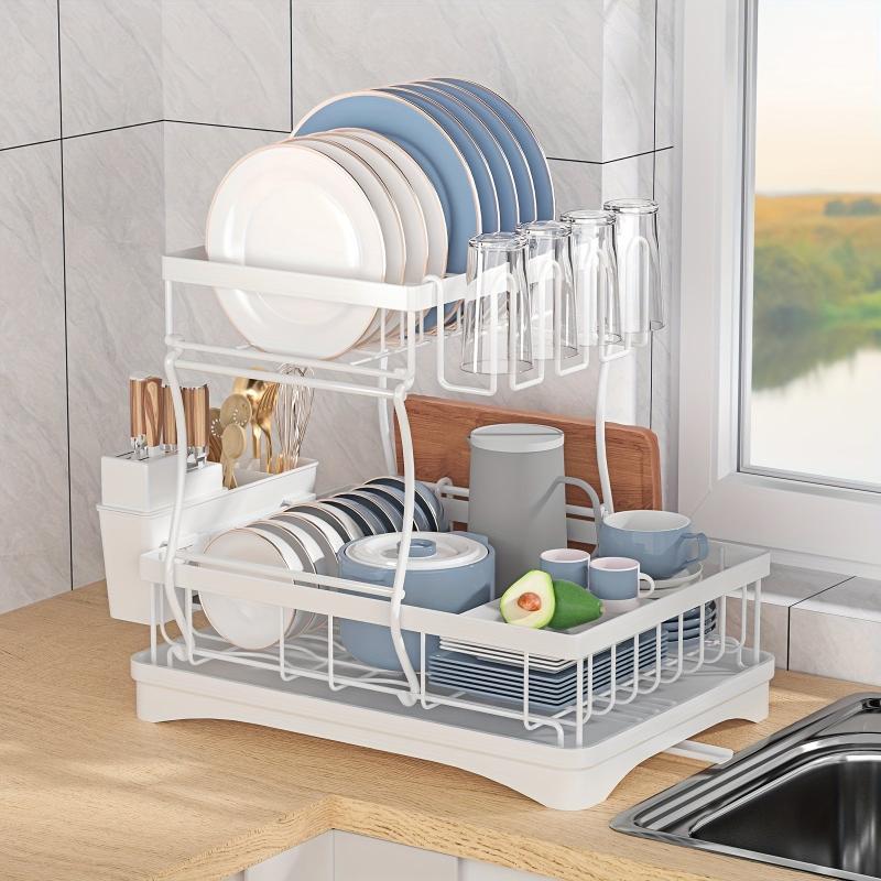 2 Tier Dish Drying Rack Extra Large with Drainboard & Utensil Holder
