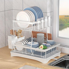 2 Tier Dish Drying Rack Extra Large with Drainboard & Utensil Holder