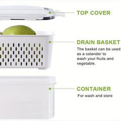 3pcs Refrigerator Storage Box with Drain Basket Produce Saver Container
