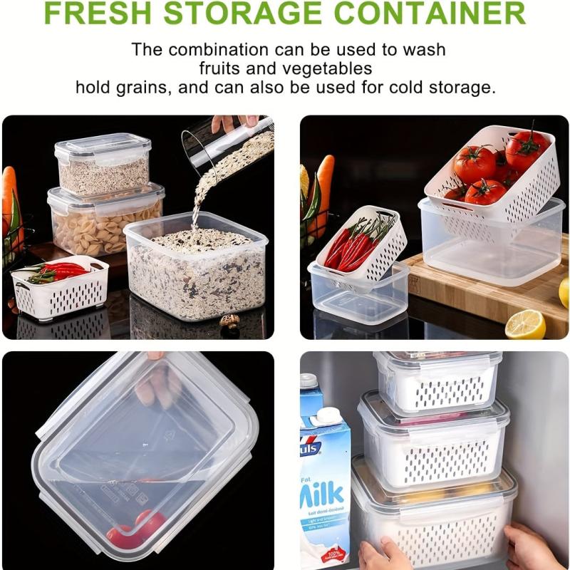 3pcs Refrigerator Storage Box with Drain Basket Produce Saver Container