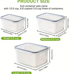 3pcs Refrigerator Storage Box with Drain Basket Produce Saver Container