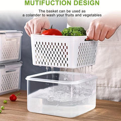 3pcs Refrigerator Storage Box with Drain Basket Produce Saver Container