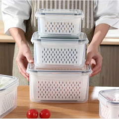 3pcs Refrigerator Storage Box with Drain Basket Produce Saver Container