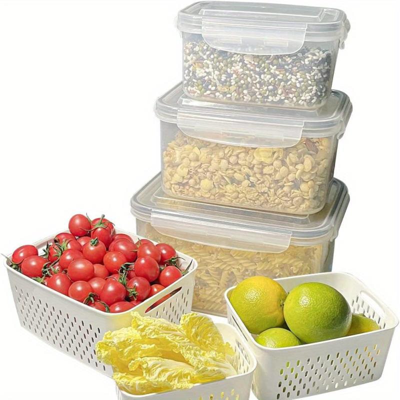 3pcs Refrigerator Storage Box with Drain Basket Produce Saver Container