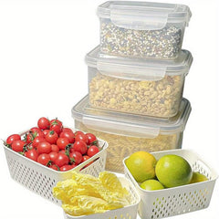 3pcs Refrigerator Storage Box with Drain Basket Produce Saver Container
