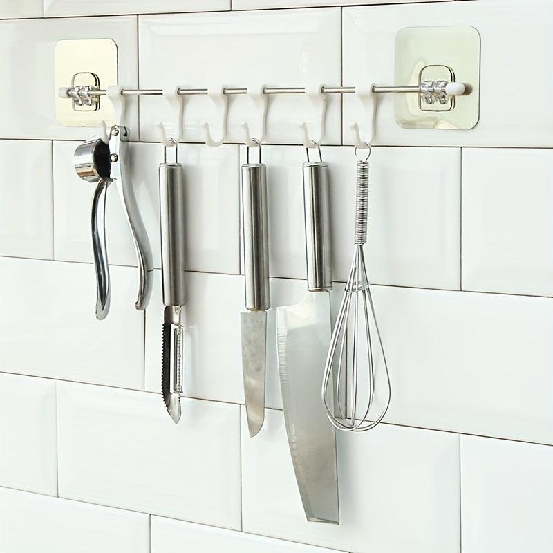 Stainless Steel Sliding Hooks Hanging Rail Rack with 6 S Hooks