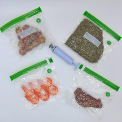5pcs Vacuum Food Bags, Hand Pump, 2 Clips, Reusable & Durable