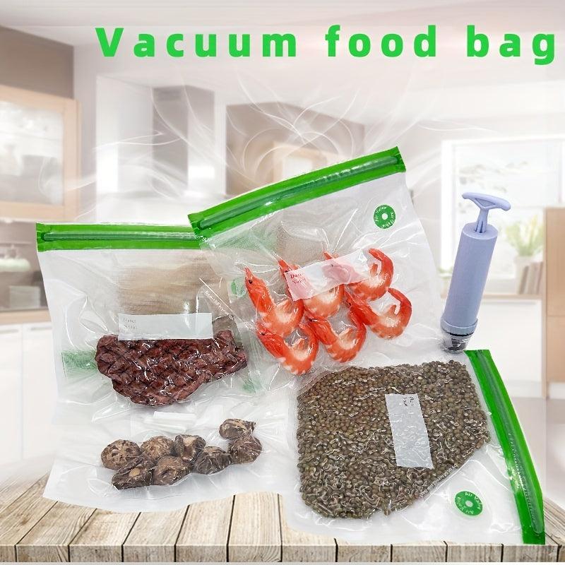 5pcs Vacuum Food Bags, Hand Pump, 2 Clips, Reusable & Durable