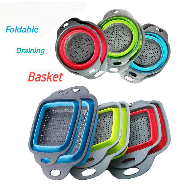 2pcs Collapsible Drainage Basket Folding Wash Basin Lightweight Storage Basket