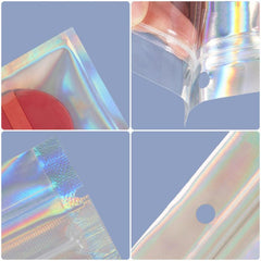 100pcs Holographic Smell Proof Lipgloss Bags Zipper Lock Stand Up Pouch
