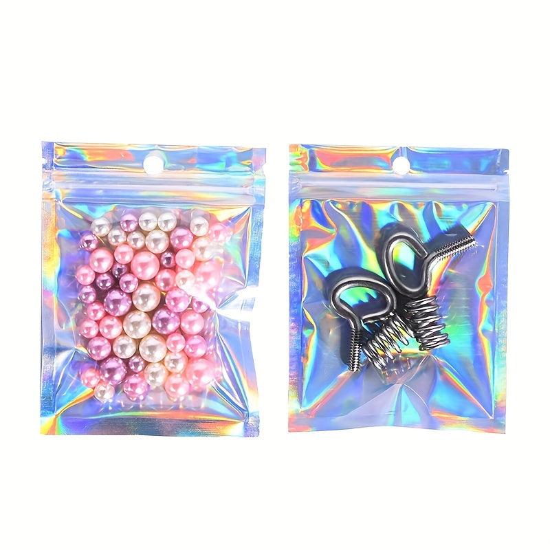 100pcs Holographic Smell Proof Lipgloss Bags Zipper Lock Stand Up Pouch
