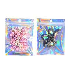 100pcs Holographic Smell Proof Lipgloss Bags Zipper Lock Stand Up Pouch