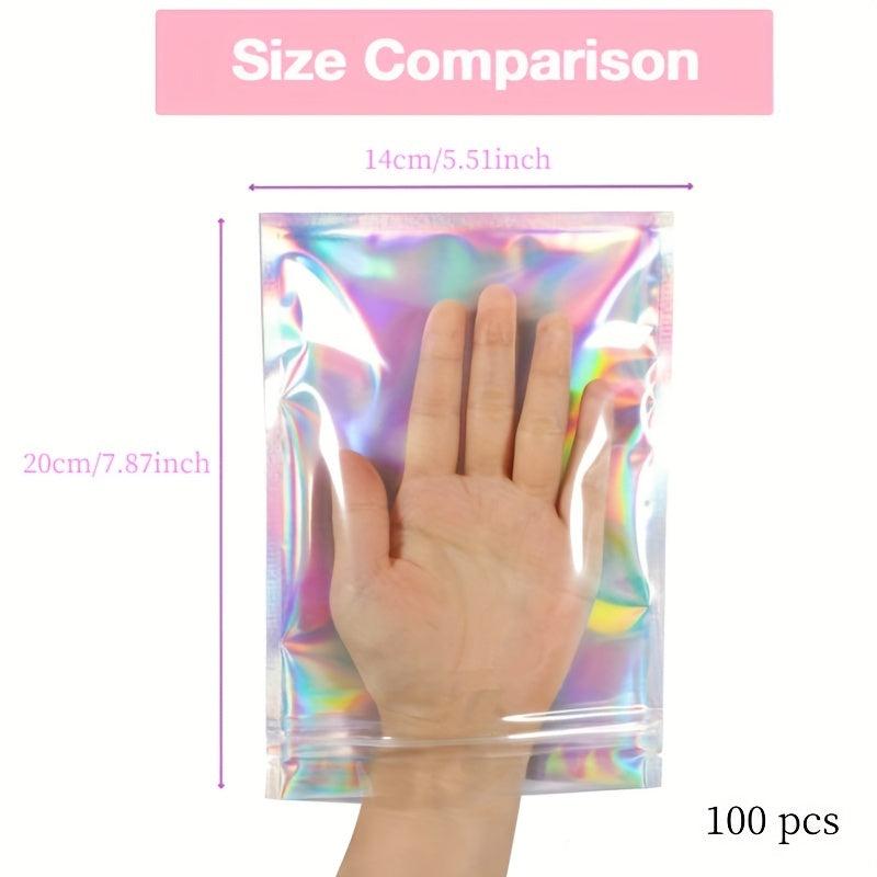 100pcs Holographic Smell Proof Lipgloss Bags Zipper Lock Stand Up Pouch