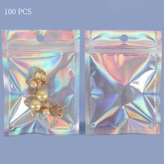 100pcs Holographic Smell Proof Lipgloss Bags Zipper Lock Stand Up Pouch