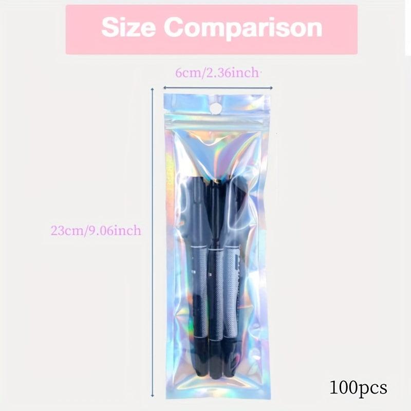 100pcs Holographic Smell Proof Lipgloss Bags Zipper Lock Stand Up Pouch