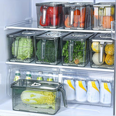 2pcs Plastic Refrigerator Storage Tray With Handle Stackable Transparent