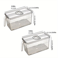 2pcs Plastic Refrigerator Storage Tray With Handle Stackable Transparent