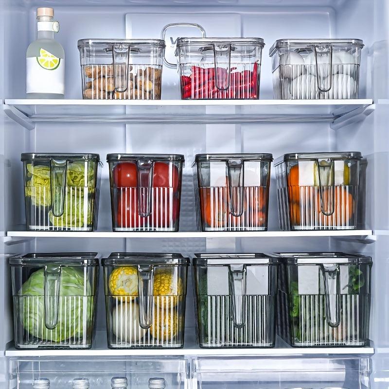 2pcs Plastic Refrigerator Storage Tray With Handle Stackable Transparent