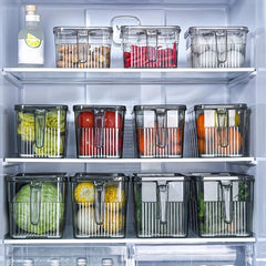 2pcs Plastic Refrigerator Storage Tray With Handle Stackable Transparent