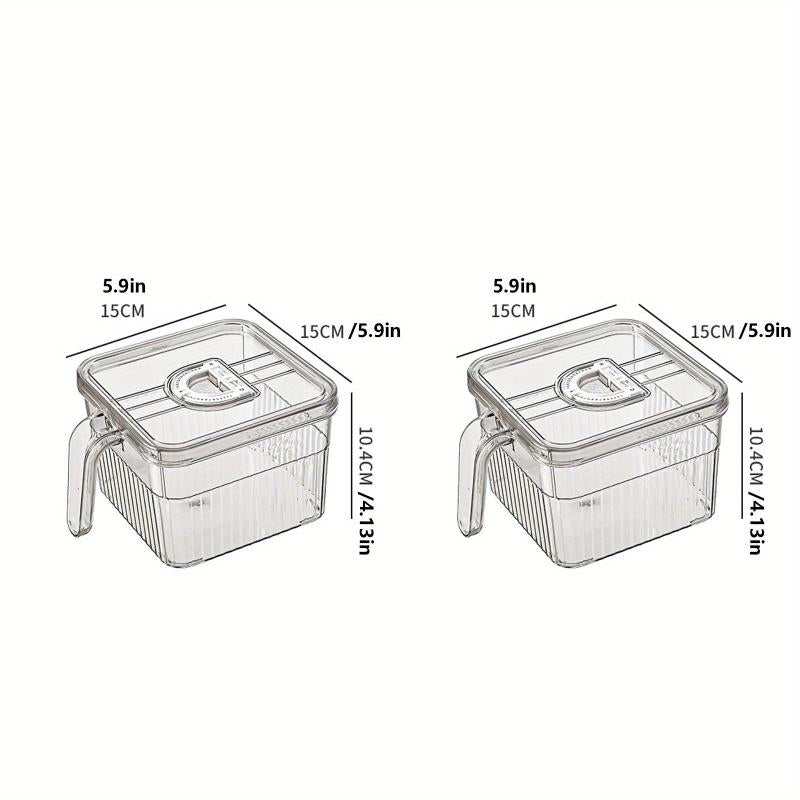 2pcs Plastic Refrigerator Storage Tray With Handle Stackable Transparent